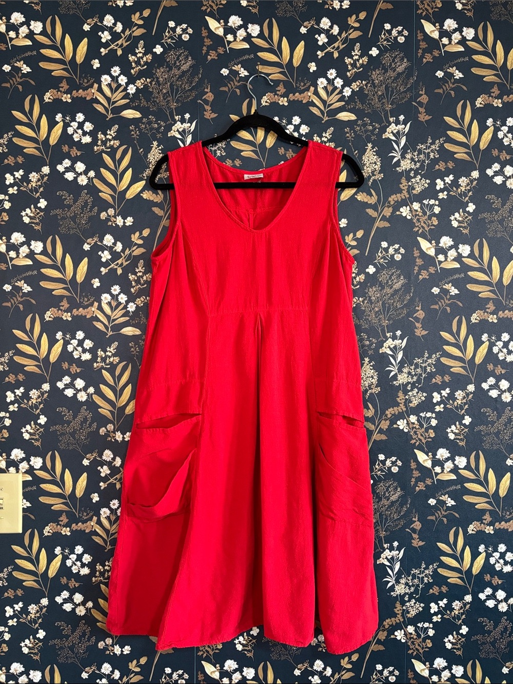 Vintage Color Me Cotton Women's Red Sleeveless A-Line Dress with Pockets Size L
